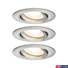 Kép 1/4 - Paulmann 92900 Nova fürdőszobai beépíthető lámpa, 93 mmx93 mm, kerek, 3db-os szett, billenthető, fényerőszabályozható, szálcsiszolt, 2700K melegfehér, 3x GU10 foglalat, 460 lm, IP65