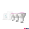 Kép 1/4 - Philips Hue White and Color Ambiance GU10 LED spot fényforrás kezdőszett, 3xGU10, 5W, 350lm, RGBW 2000-6500K, + Bridge + DimSwitch, 8719514340107