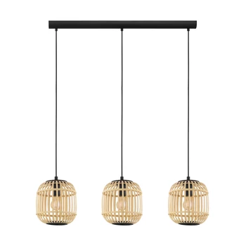 Eglo 43217 Bordesley több ágú függeszték, 3 db lámpafejjel, natúr burával, fa, E27 foglalattal, max. 3x28W, IP20