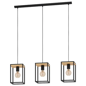 Eglo 99855 Libertad több ágú függeszték, fa részletekkel, fekete, E27 foglalattal, max. 3x40W, IP20
