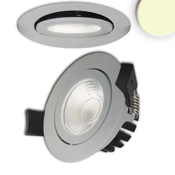 Süllyesztett LED lámpatest, ezüst, kerek, 8W, 36°, 650lm, 3000K melegfehér, IP65, CRI94, fényerőszabályozható