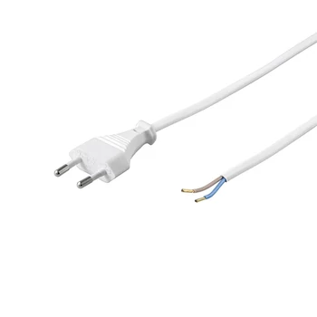 2 eres szerelt vezeték dugvillával, 2x0,75 mm2, fehér, 2 m, kapcsoló nélkül