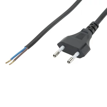 2 eres szerelt vezeték dugvillával, 2x0,75 mm2, fekete, 2 m, kapcsoló nélkül