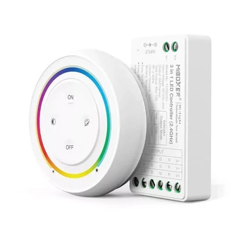 Mi-Light FUT037SA+ SLIM 3 az 1-ben RGB/RGBW/RGB-CCT LED vezérlő, 12A, 12-24V DC, fehér touch mágneses fali távirányítóval