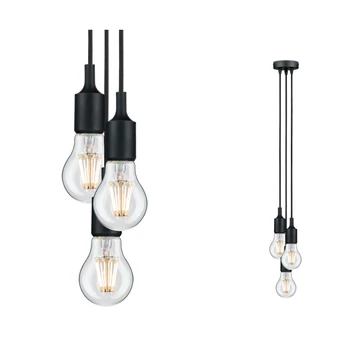 Paulmann 50382 Neordic Ketil több ágú függeszték, bura nélküli, szövet kábellel, fekete, 3x E27 foglalat, IP20