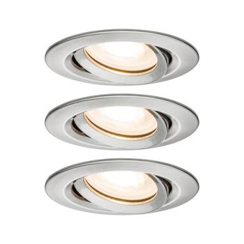Paulmann 92900 Nova fürdőszobai beépíthető lámpa, 93 mmx93 mm, kerek, 3db-os szett, billenthető, fényerőszabályozható, szálcsiszolt, 2700K melegfehér, 3x GU10 foglalat, 460 lm, IP65