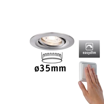 Paulmann 92972 Nova Mini beépíthető lámpa, kerek, fényerőszabályozható, billenthető, szálcsiszolt, 2700K melegfehér, Coin foglalat, 300 lm, IP23