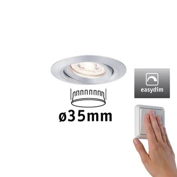 Paulmann 92974 Nova Mini beépíthető lámpa, kerek, fényerőszabályozható, billenthető, alumínium, 2700K melegfehér, Coin foglalat, 300 lm, IP23
