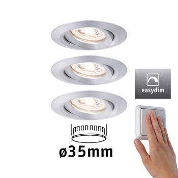 Paulmann 92975 Nova Mini beépíthető lámpa, kerek, 3db-os csomag, fényerőszabályozható, billenthető, alumínium, 2700K melegfehér, 3x Coin foglalat, 300 lm, IP23