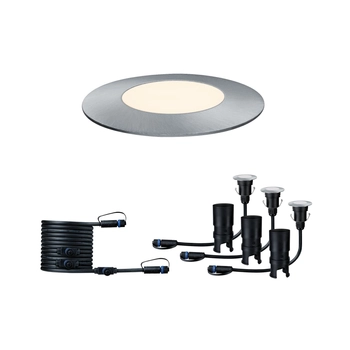 Paulmann 93949 Plug&Shine Floor Mini padlóba építhető lámpa, 3 db-os készlet 5 m vezetékkel, 24V, 7,5W, 3000K, 50 lm, ezüst, 95°, IP65