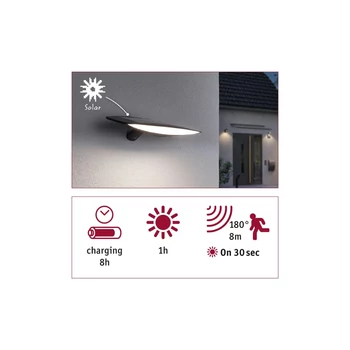 Paulmann 94339 Outdoor solar Kiran kültéri fali lámpa, antracit, 3000K melegfehér, beépített LED, 600 lm, IP44