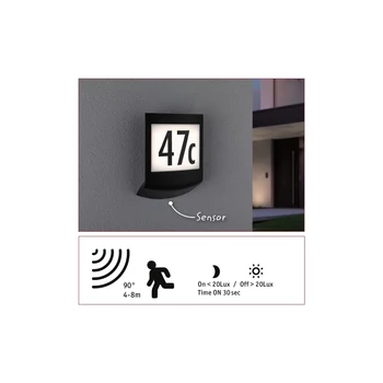 Paulmann 94512 Outdoor Padea kültéri fali lámpa, antracit, 3000K melegfehér, 550 lm, IP44