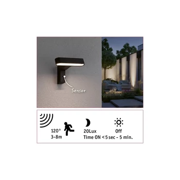Paulmann 94548 Outdoor House ITO Motion kültéri fali lámpa, antracit, 3000K melegfehér, 450 lm, IP44