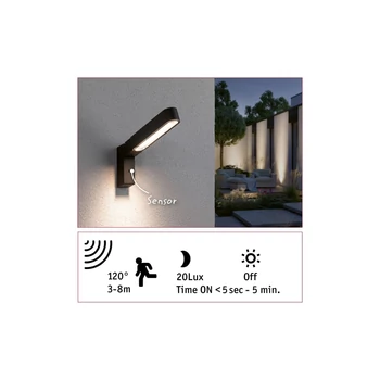 Paulmann 94549 Outdoor House ITO Motion kültéri fali lámpa, antracit, 3000K melegfehér, 450 lm, IP44