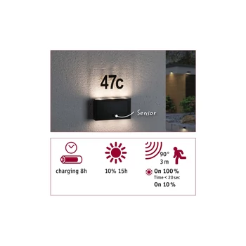 Paulmann 94577 Outdoor Solar kültéri fali lámpa, antracit, 3000K melegfehér, 27 lm, IP44