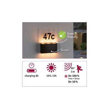 Paulmann 94725 Outdoor Solar kültéri fali lámpa, antracit, 2200K ultra-melegfehér, 18 lm, IP44