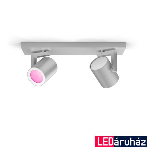 Philips Hue Argenta alumínium mennyezeti spotlámpa, 2 spotfejjel, White and Color Ambiance, 2x6W, 700lm, RGBW 2000-6500K, 2xGU10 LED fényforrás, 5062248P7