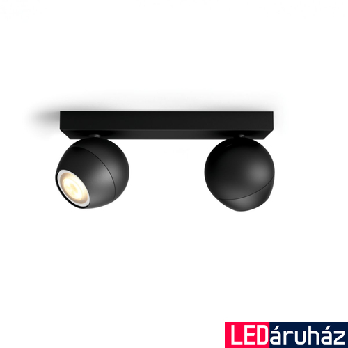 Philips Hue Buckram fekete spotlámpa, 2 spotfejjel, White Ambiance, 2x5,5W, 700lm, 2200-6500K változtatható fehér, 2xGU10 LED fényforrás + DimSwitch, 8719514339088