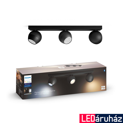 Philips Hue Buckram LED mennyezeti tripla spotlámpa, fekete, White Ambiance, 2200K-6500K 3xGU10+DimSwitch, Bluetooth+Zigbee, 8719514339125