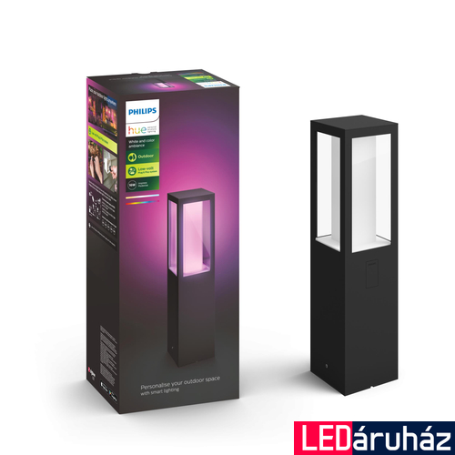 Philips Hue Impress kültéri LED állólámpa, tápegység nélkül, IP44, RGBW, 2x8W, 1200lm, fekete, White and Color Ambiance, 1743430P7