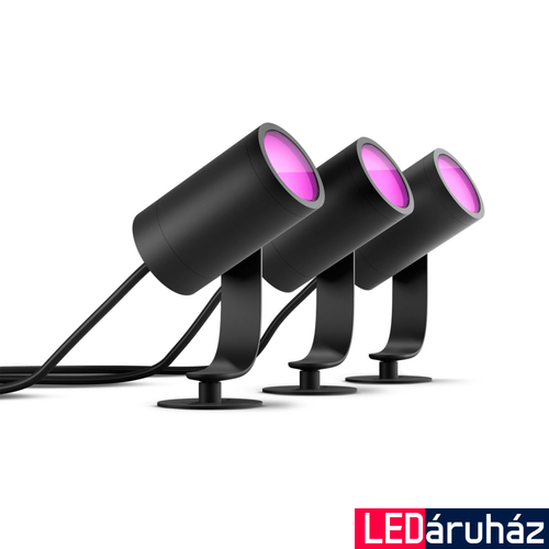 Philips Hue Lily kültéri fekete leszúrható lámpa 3db-os alapkészlet tápegységgel, White and Color Ambiance, 24V LowVolt rendszerhez, 3x8W, 1920lm, RGBW 2000-6500K, IP65, 1741430P7