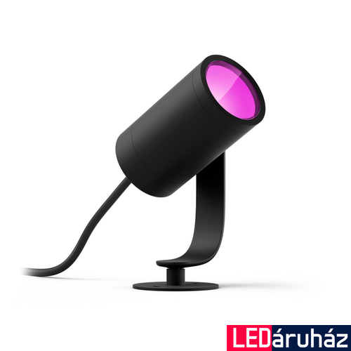 Philips Hue Lily kültéri fekete leszúrható lámpa alapkészlet tápegységgel, White and Color Ambiance, 24V LowVolt rendszerhez, 8W, 640lm, RGBW 2000-6500K, IP65, 1742830P7