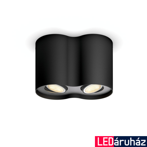 Philips Hue Pillar fekete mennyezeti dupla spotlámpa, billenthető spotfejjel, White Ambiance, 2x5,5W, 700lm, 2200-6500K változtatható fehér, 2xGU10 LED fényforrás + DimSwitch, 8719514338425