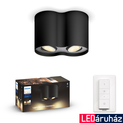 Philips Hue Pillar fekete mennyezeti LED lámpa 2xGU10 spot, White Ambiance, 2200K-6500K + DimSwitch, Bluetooth+Zigbee, 8719514338425