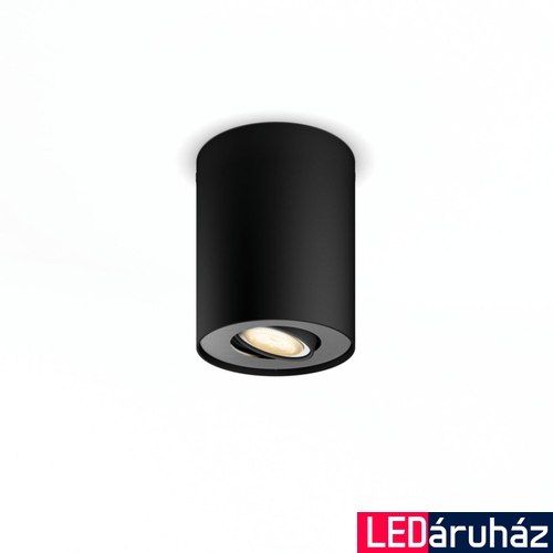 Philips Hue Pillar fekete mennyezeti spotlámpa, billenthető spotfejjel, White Ambiance, 1x5,5W, 350lm, 2200-6500K változtatható fehér, 1xGU10 LED fényforrás + DimSwitch, 8719514338449