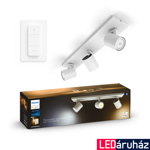 Philips Hue Runner hármas mennyezeti fehér LED spot, White Ambiance, 2200K-6500K 3xGU10+DimSwitch, Bluetooth+Zigbee, 8719514338388