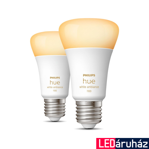 Philips Hue White Ambiance E27 LED fényforrás dupla csomag, 2xE27, 8W, 1100lm, 2200-6500K változtatható fehér, 8719514291256