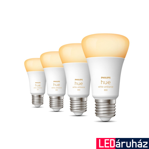 Philips Hue White Ambiance E27 LED fényforrás négyes csomag, 4xE27, 6W, 800lm, 2200-6500K változtatható fehér, 8719514328280