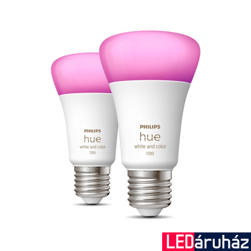 Philips Hue White and Color Ambiance duplacsomag, 2db. 9W, 1100lm, RGBW, 2000-6500K E27 LED fényforrás, Bluetooth+Zigbee, 8719514291317