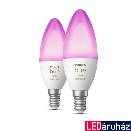 Philips Hue White and Color Ambiance E14 LED gyertya dupla csomag, 2xE14, 4W, 470lm, RGBW 2000-6500K, 8719514356719