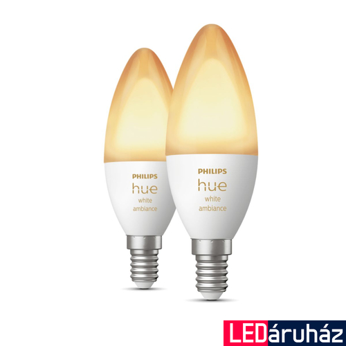 Philips Hue White E14 LED gyertya dupla csomag, 2xE14, 4W, 470lm, 2200-6500K változtatható fehér, 8719514356733