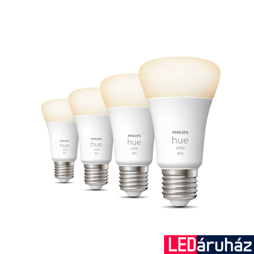Philips Hue White E27 LED fényforrás négyes csomag, 4xE27, 9W, 806lm, 2700K melegfehér, 8719514319141