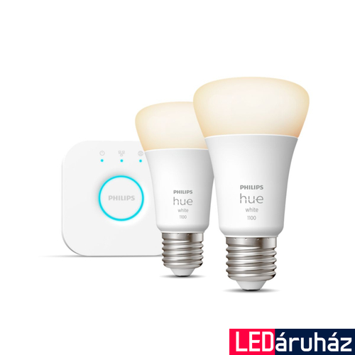 Philips Hue White E27 LED kezdőcsomag, 2xE27, 9,5W, 1055lm, 2700K melegfehér + Bridge, 8719514289116