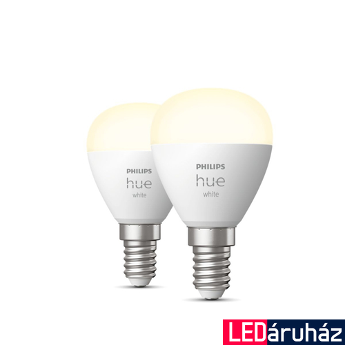 Philips Hue White P45 E14 kisgömb LED dupla csomag, 2xE14, 5,7W, 470lm, 2700K melegfehér, 8719514356771