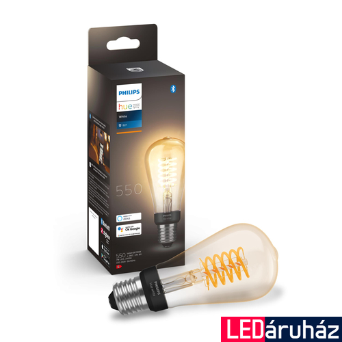 Philips Hue White ST64 E27 LED filament vintage fényforrás, 2100K, 7W, 550 lm, Bluetooth+Zigbee, 8718699688868