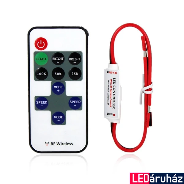 RF  vezérlő monokróm SMD LED szalaghoz, 11 gomb, 12A