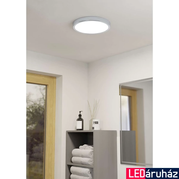 Eglo 30892 Fueva 5 fürdőszobai LED panel, felületre szerelhető, falon kívüli, 28,5 cm, króm, kör, 2500 lm, 4000K természetes fehér, beépített LED, 20,5W, IP44, 285mm átmérő