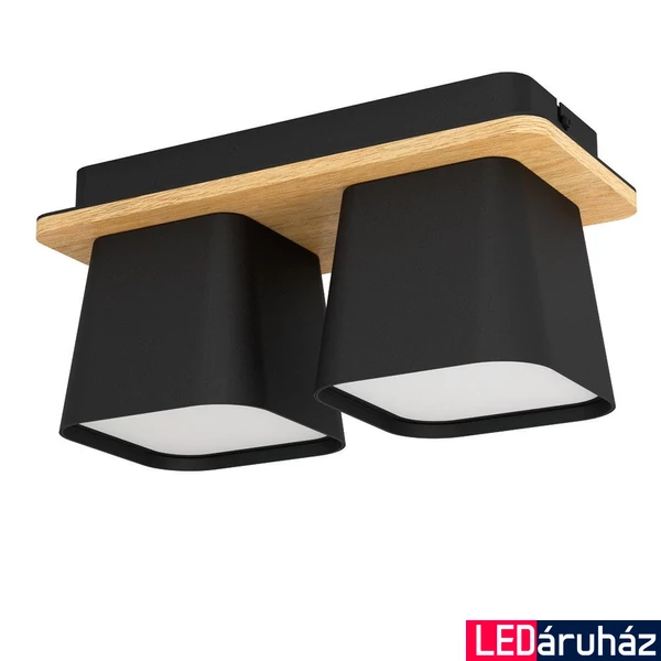 Eglo 390007 Ruscio mennyezeti lámpa, 2db lámpafejjel, természetes fa részletekkel, fekete, E27 foglalattal, max. 2x40W, IP20