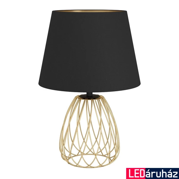 Eglo 390039 Jazminia asztali lámpa, fekete textil burával, arany színű drótvázzal, zsinórkapcsolóval, fekete, E27 foglalattal, max. 1x40W, IP20