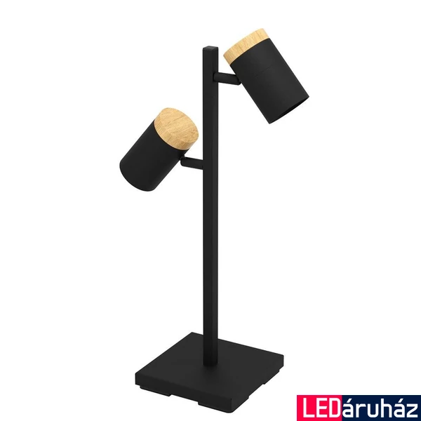 Eglo 390069 Cartagena asztali lámpa, 2db lámpafejjel, dönthető, fa részlettel, zsinórkapcsolóval, fekete, GU10 foglalattal, max. 2x4,5W, IP20