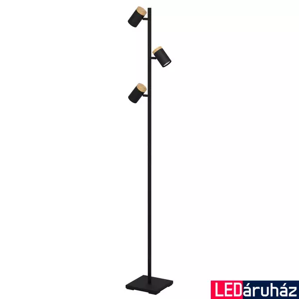 Eglo 390071 Cartagena állólámpa, 2db lámpafejjel, dönthető, fa részlettel, talpkapcsolóval, fekete, GU10 foglalattal, max. 3x4,5W, IP20