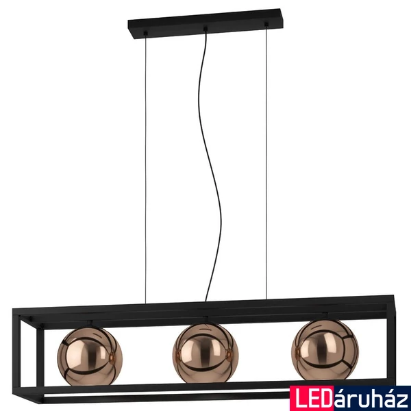 Eglo 390091 Cordoba több ágú függeszték, fekete kerettel és üveg gömb burákkal, textil kábellel, réz, E27 foglalattal, max. 3x40W, IP20