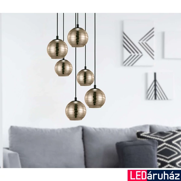 Eglo 39687 Lemorieta több ágú függeszték, mattított üvegburával, arany, E27 foglalattal, max. 6x40W, IP20