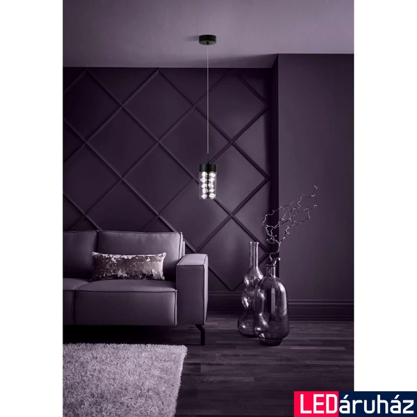 Eglo 39736 Cabezola 1 ágú függeszték, kristály elemekkel, fekete, 650 lm, 3000K melegfehér, beépített LED, 1x5,3W