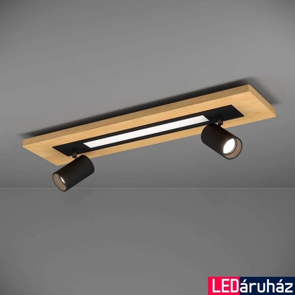 Eglo 39748 Torrestralle mennyezeti lámpa, 2 db spotfejjel, fa elemekkel, fekete, 1400 lm, 3000K melegfehér, beépített LED+GU10, 1x12W+2x4,5W, IP20