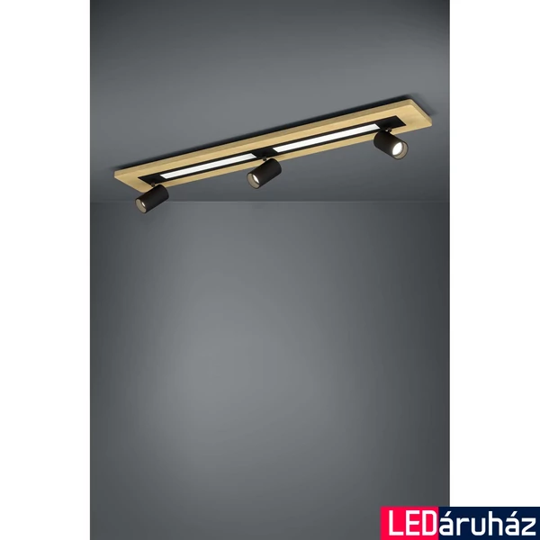Eglo 39749 Torrestralle mennyezeti lámpa, 3 db spotfejjel, fa elemekkel, fekete, 2800 lm, 3000K melegfehér, beépített LED+GU10, 2x12W+3x4,5W, IP20